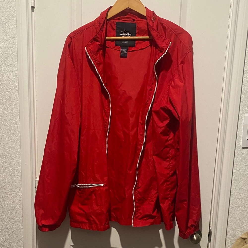 Vintage Stussy Mens Bright Red Zip Windbreaker Rain Jacket